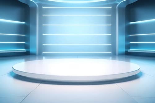 podium Futuristic showcase with platform for product displaying. Empty modern stage display