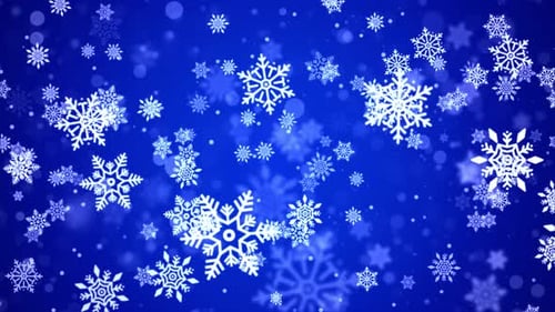 Blue Abstract Falling Snowflakes Isolated on