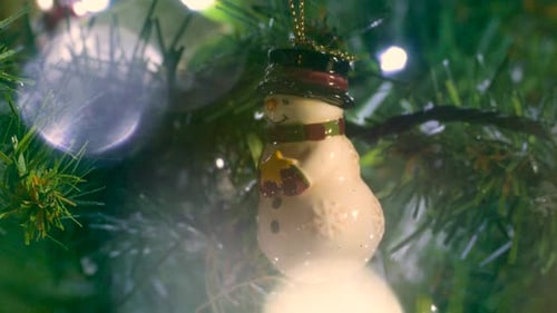 Christmas Tree Ornament Close Up of Snowman