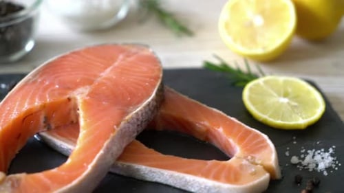 Fresh Salmon Steaks with Lemon Ready to Cook