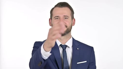 Businessman Pointing Finger and Inviting, White Background