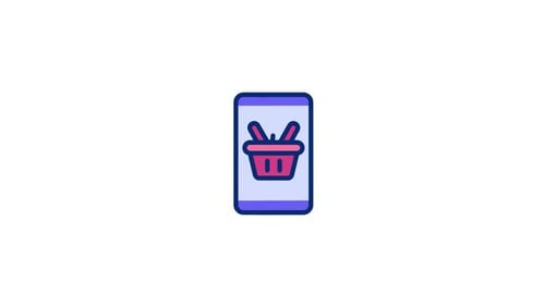 Animated Flat Design Shopping Cart Icon on Smartphone