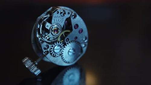 Close Up of Mechanical Watch Gears Moving