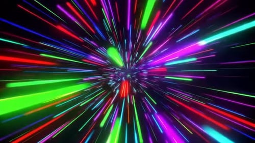 Hyper Speed Motion Through Colorful Neon Light Tunnel