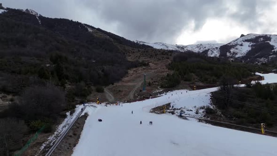 Aerial View of Skiers on Snowy Mountain Slope, Nature Stock Footage ft ...