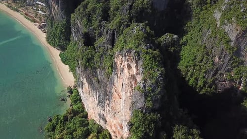 Amazing Landscape and Limestone Seacliffs of Thailand. Aerial View of Scenic Exotic Railay Beach, Kr