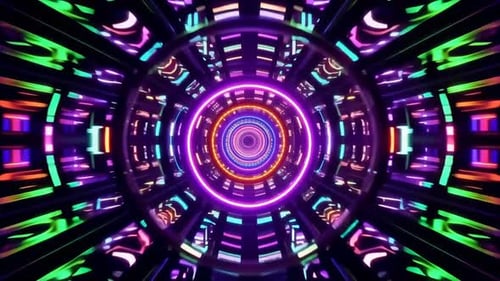 Futuristic Neon Tunnel Loop Abstract Digital Animation with