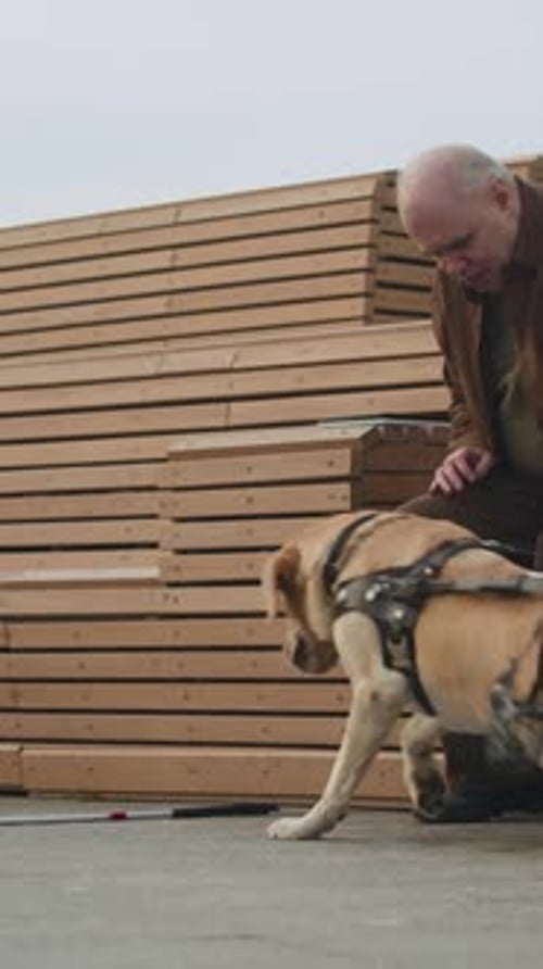 Adult and a Guide Dog Sitting Together