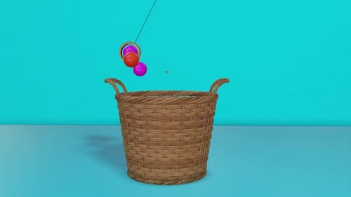 3D Basket with Falling Colorful Balls Loop Animation