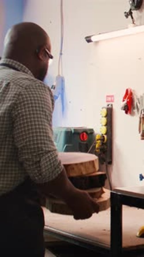 Vertical Video Craftsperson Doing Quality Assurance on Lumber Pile with Coworker