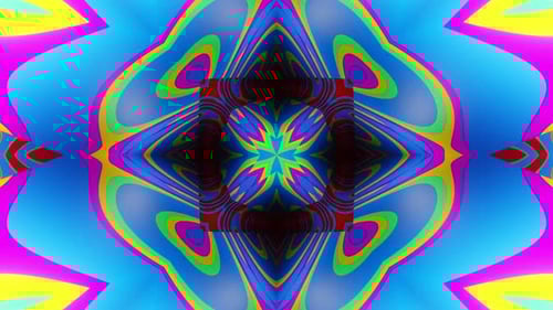 Colorful abstract design with blue background . Kaleidoscope VJ loop