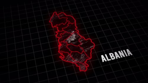 Futuristic Digital Map of Albania with Glowing Country Borders