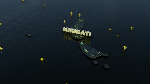Modern 3D Map of Kiribati Reveal with Location Markers