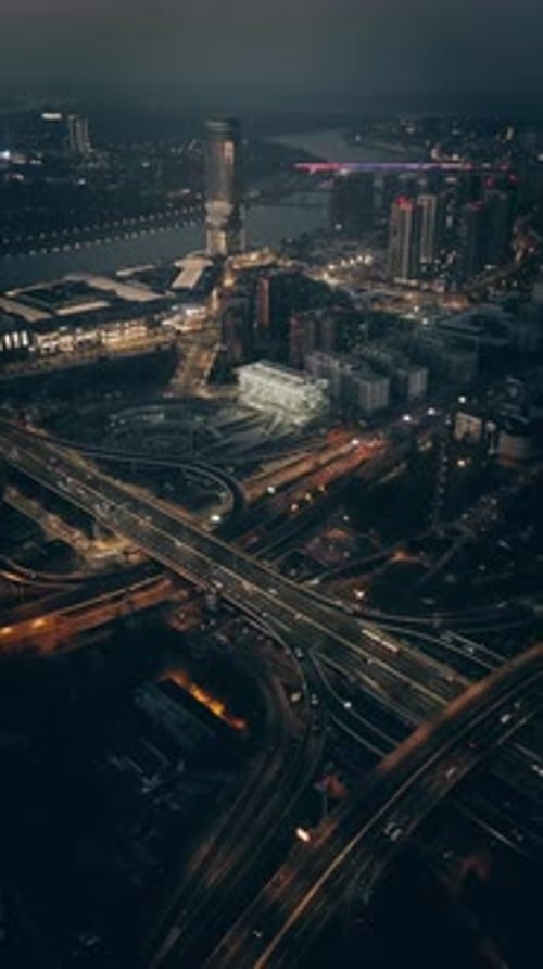 Arial view of illuminous city at night