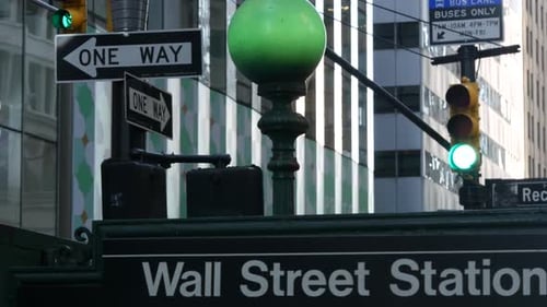 New York City Broadway Subway Station Sign Wall Street USA Manhattan Downtown Metro Transport