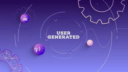 Infografik Benutzergenerierter Inhalt mit violettem Hintergrund und Schleife