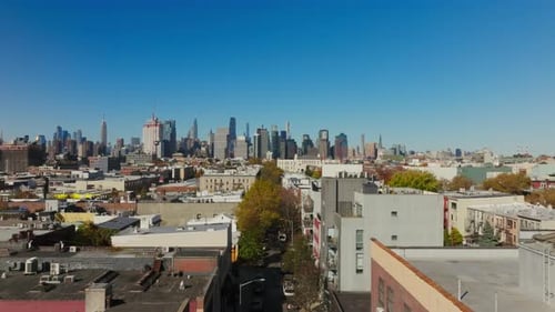 Aerial Views Capture Williamsburg's Charming Low Rise Buildings in Brooklyn Against Iconic Manhattan