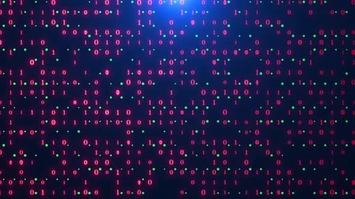 Digital Computer Red Binary Code Animated On Black Background. Computer Binary Number Animation