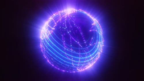 Futuristic Abstract Sphere Loop with Glowing Grid Lines and Particles