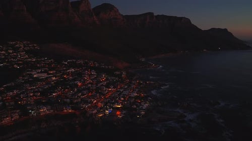 Aerial Dusk to Night View of Cape Town Twelve Apostles Ridge