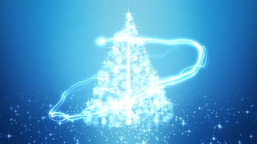 Elegant Sparkling Christmas Tree with Dynamic Light Trails Animation