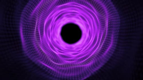 Digital futuristic infinite purple cosmic tunnel on black background