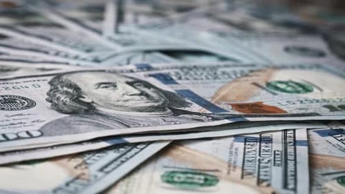 Pile of American Hundred Dollar Bills Close Up