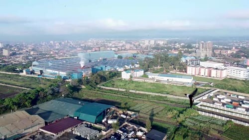 Aerial View of Suburban area of African urban village Ruiru, Thika Road Super highway, Nairobi Kenya