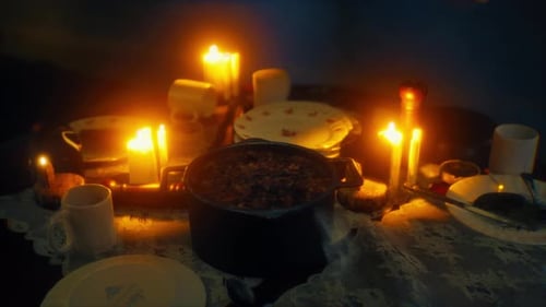 Cozy Candlelit Dinner Table with Warm Ambiance
