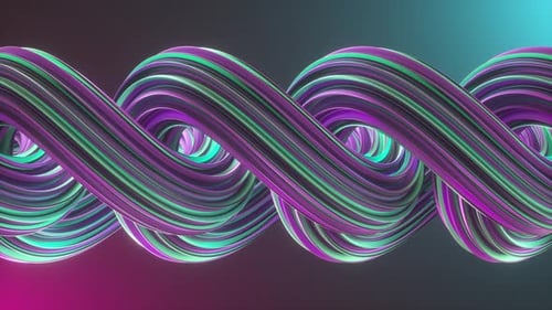 3D Animation Loop Of Twisted Colorful Blue and Purple Shapes Over Neon Light Background