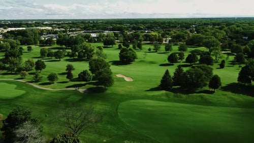 Flying Over Stunning Golf Club Full Of Green Trees, Northbrook , Illinois, Chicago