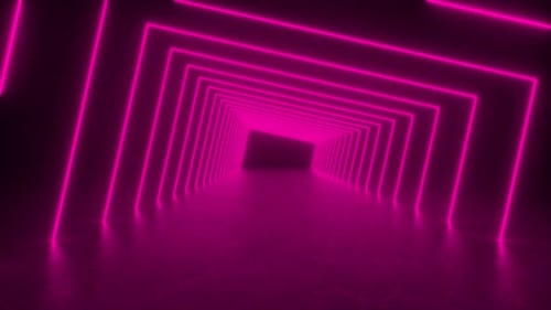 Neon Lights Tunnel in Dark Room