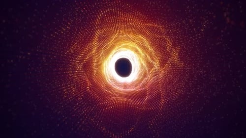 Abstrakter gelb-orangefarbener Hightech-Energie-Tunnelrahmen mit leuchtendem Licht
