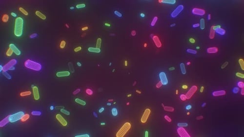 Glowing Neon Wireframe Capsules Abstract Loop Background