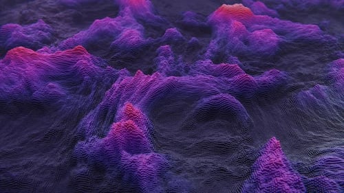 Abstract Seamless Loop Motion Graphics of Flying Around Wavy Neon Cubic Landscape