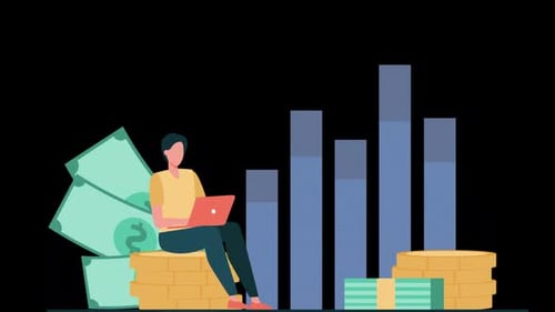 Investor with Laptop Monitoring Growth of Dividends Alpha Channel