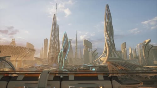 Une ville du futur avec des bâtiments et des tours incroyables