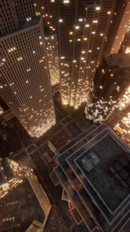 Aerial View of Glowing High Rise Buildings