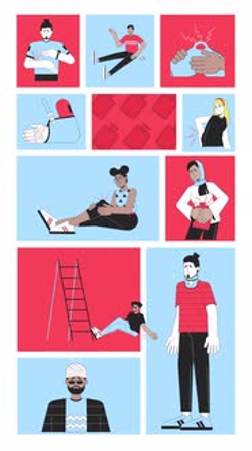Injuries and accidents bento grid vertical animation