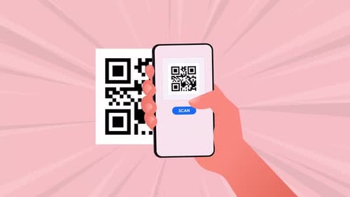 Hand Scanning QR Code with Smartphone Flat Animation