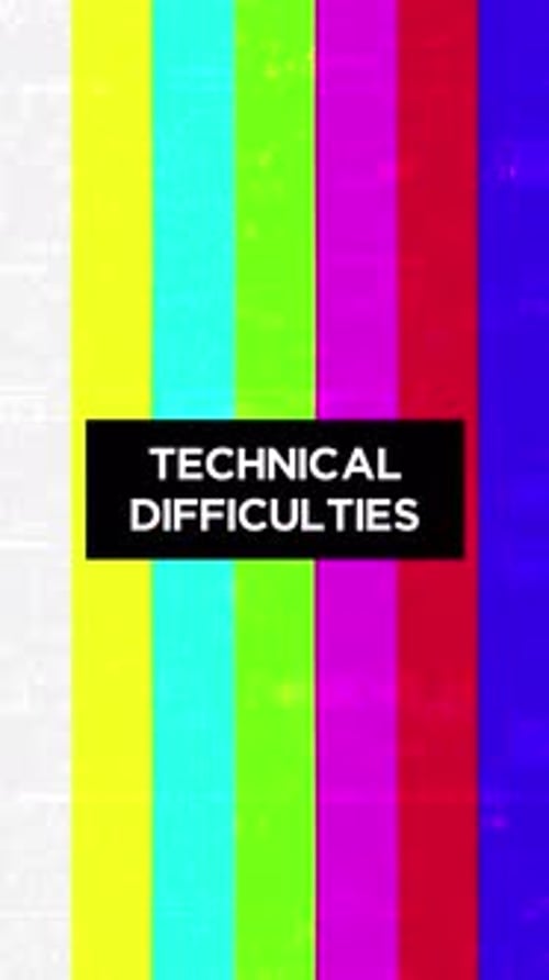 animated error television screen with technical difficulties text.vertical video
