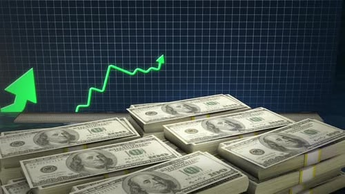 Stacked Dollar Bills Growth Concept Green Arrow Finance 4K