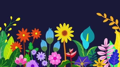 Floral spring cartoon animation with navy background