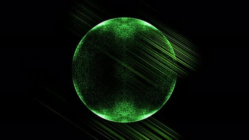 Abstract Digital Sphere with Glowing Particles and Scanning Lines