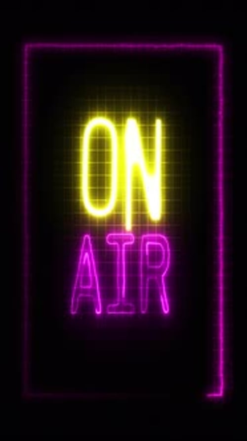ON AIR Vertical Neon Sign Yellow and Purple Podcast Conception Talk Show Background