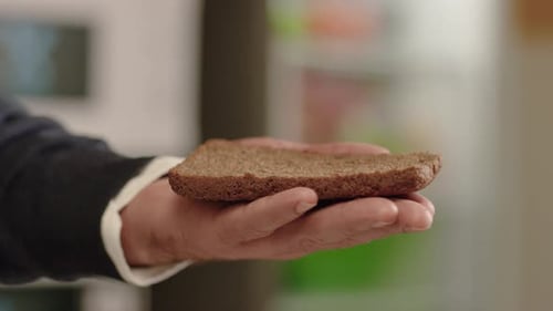 Hand Making Simple Sandwich at Home Close Up
