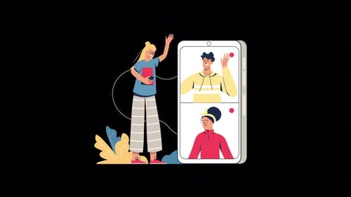 Animated Flat Design Illustration of a Video Conference Call