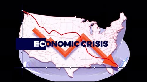 USA Map Economic Crisis Animated Graph with Downward Arrow