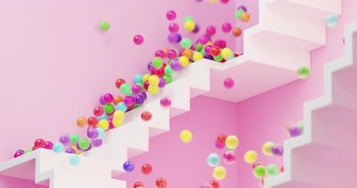 Vibrant Spheres Cascade Down Modern Pink Staircase