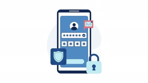 Animated Flat Design Mobile Phone Login Security Illustration